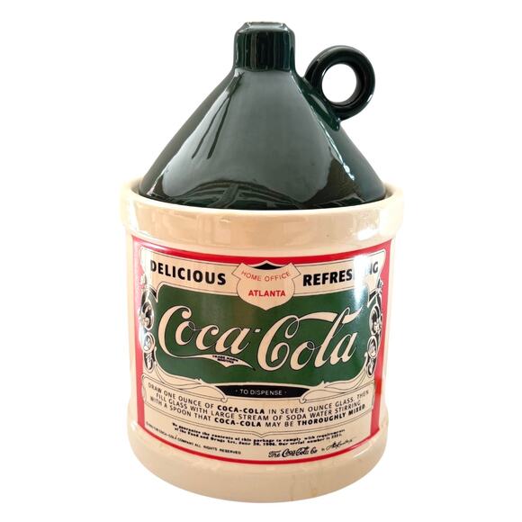 VTG Coca Cola COOKIE JAR Old Coke Bottle Canister & Lid Green Handle Top 90s - Picture 1 of 7